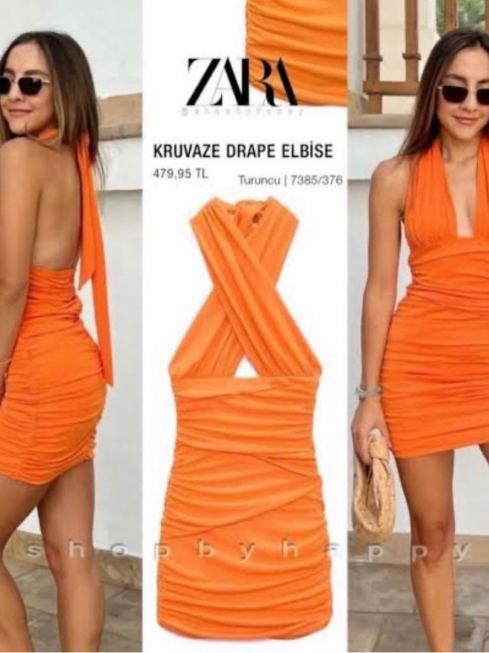 🧡 Zara Orange Ruched Halter Mini Dress 🧡